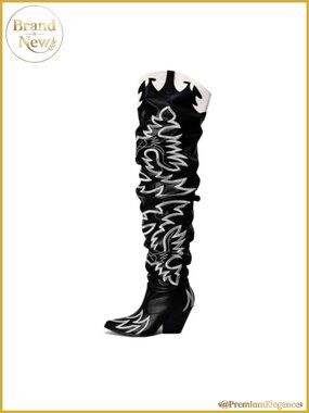 Faux Leather Slouchy Over the Knee Thigh High Cowboy Boots Chunky Heel